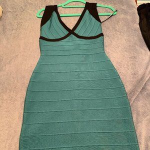NWT Herve Leger Bodycon Bandage Dress Dress Black Teal Blue Small Sexy